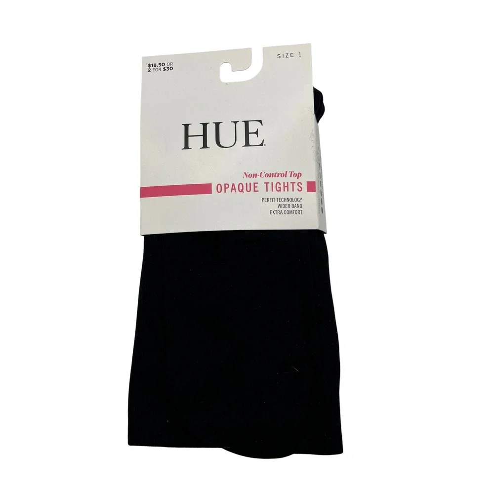 HUE Tights Women Size 1 Black Opaque Non-Control Top Perfit Technology U16889